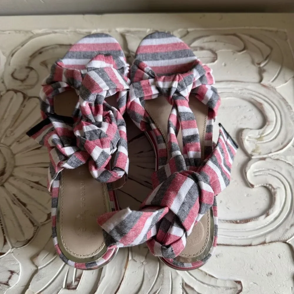 Zara red, white, and blue ribbon tie platform sandal size 39 - Picture 7 of 8